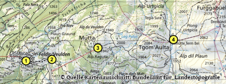 Aufnahmestandorte Fledermäuse Feldis GR