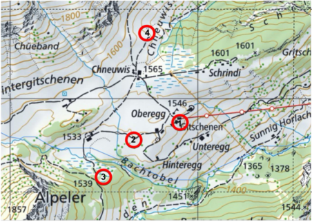 Isenthal - Karte Beobachtungsstandorte Fledermäuse